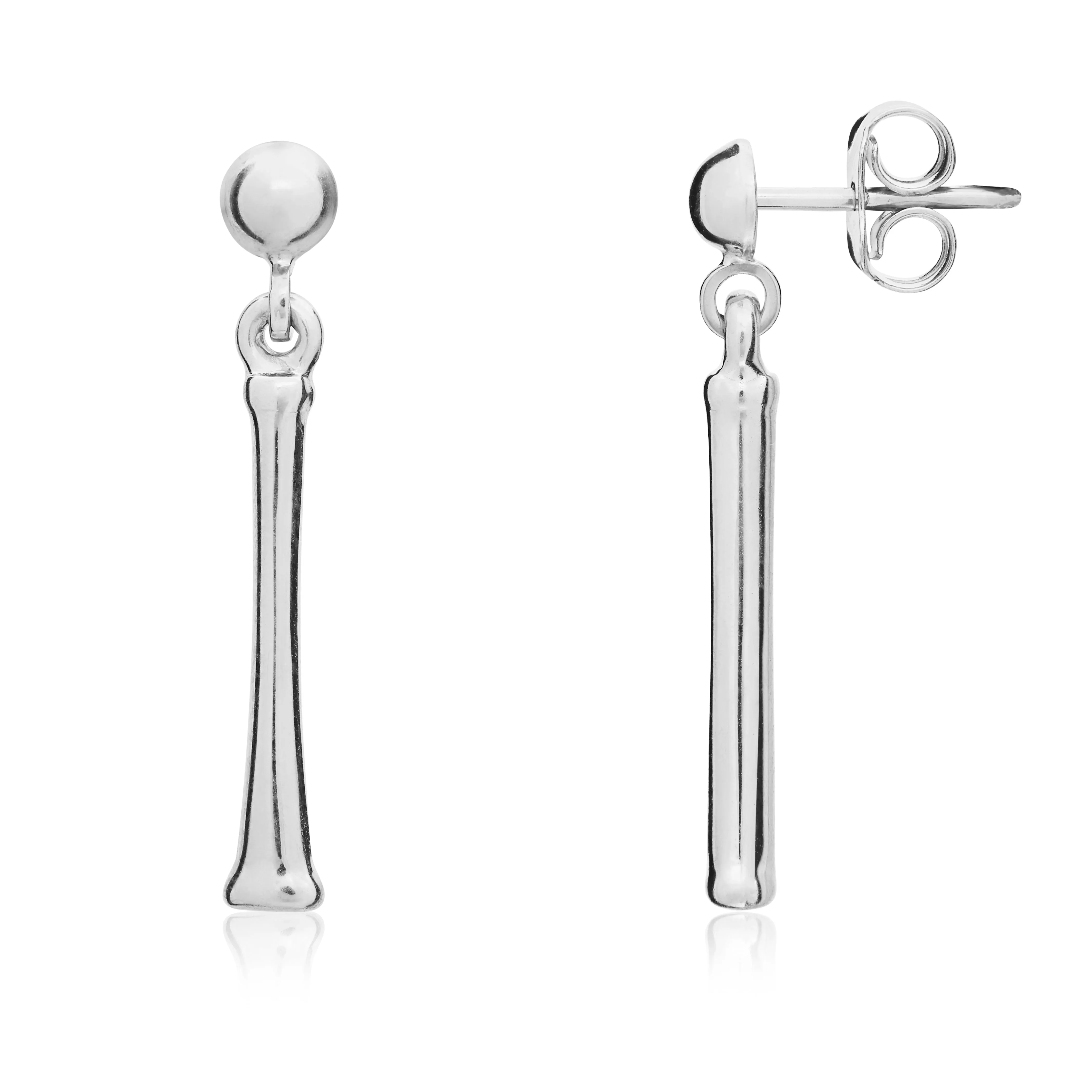 9K White Gold Pillar Drop Earrings