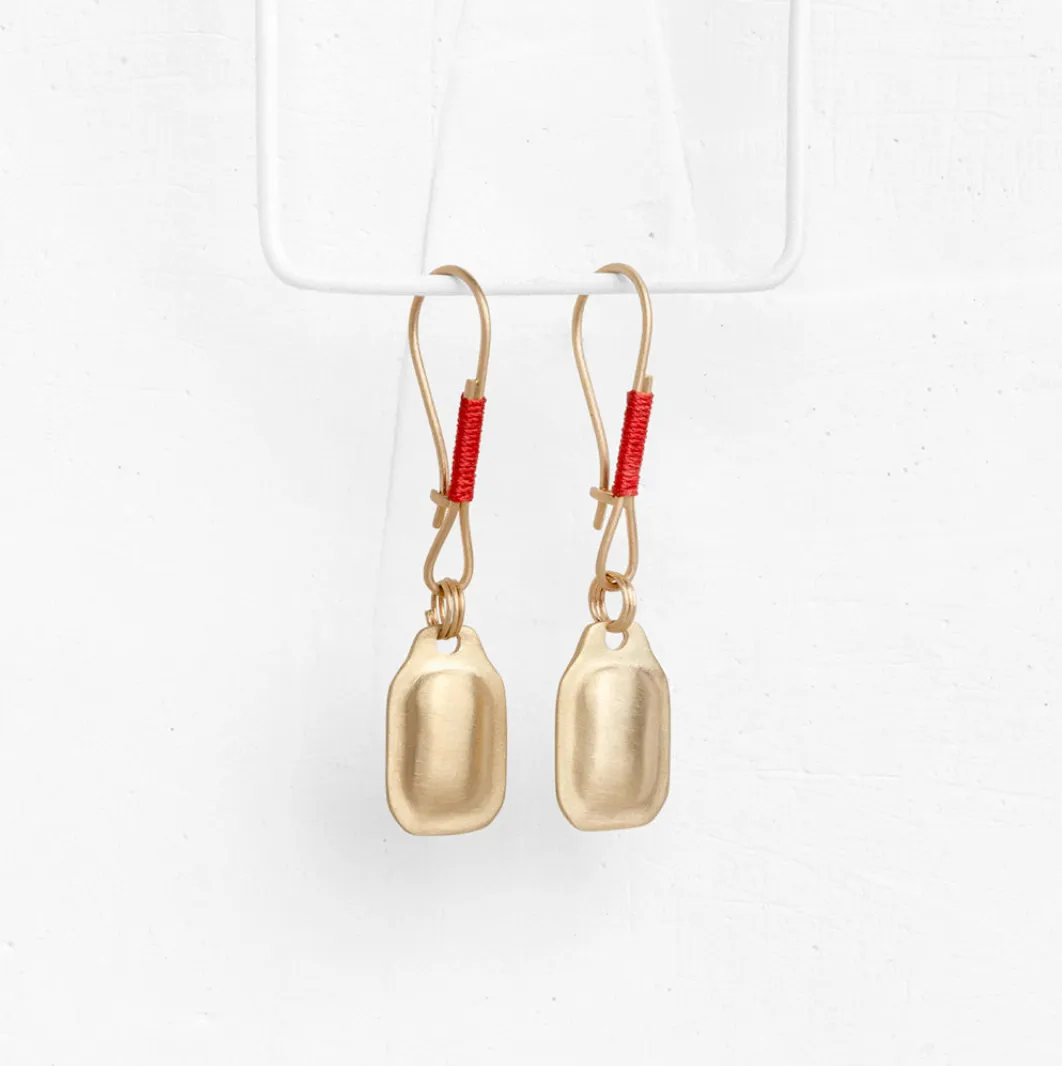 Agas & Tamar 14K Rectangle Earring W/ Red String