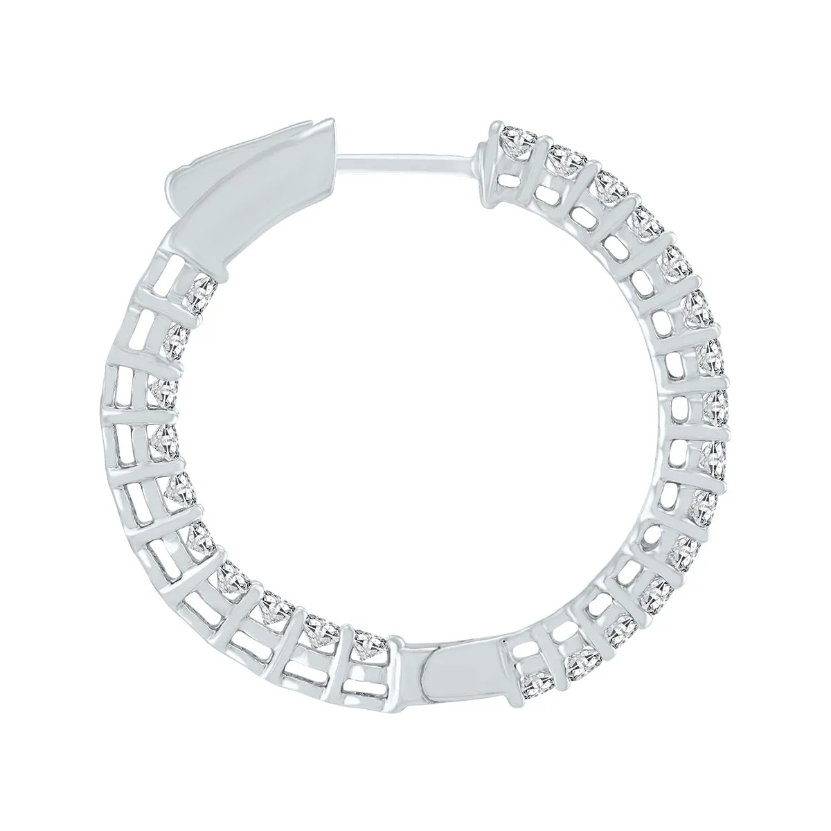 Ags Certified 2 Carat Tw Round Diamond Hoop Earrings With Push Down Button Locks In 14K White Gold