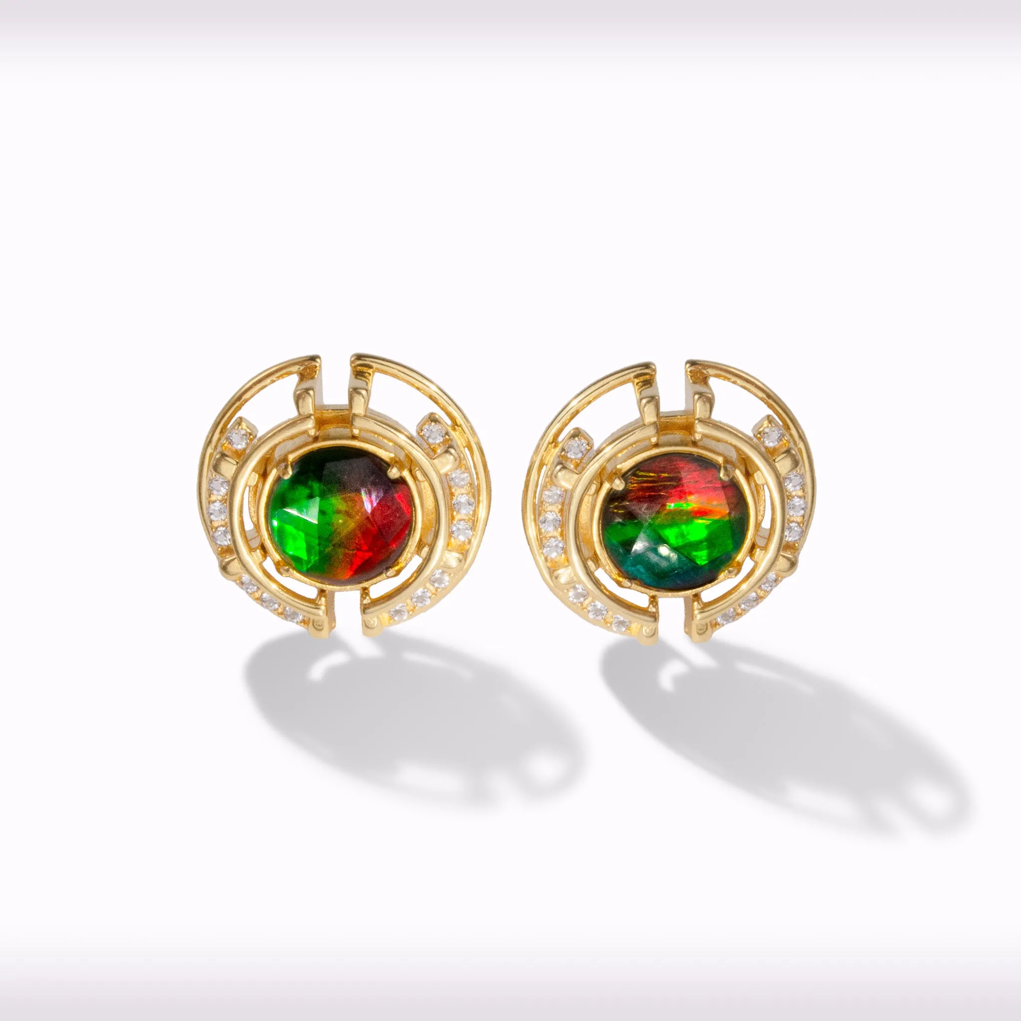 Ammolite Earrings 18k Gold Vermeil PROSPERITY Earrings with Garnet and White Topaz