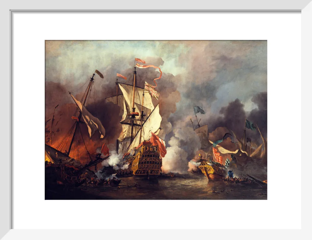 An English Ship in Action with Barbary Vessels (Custom Print)