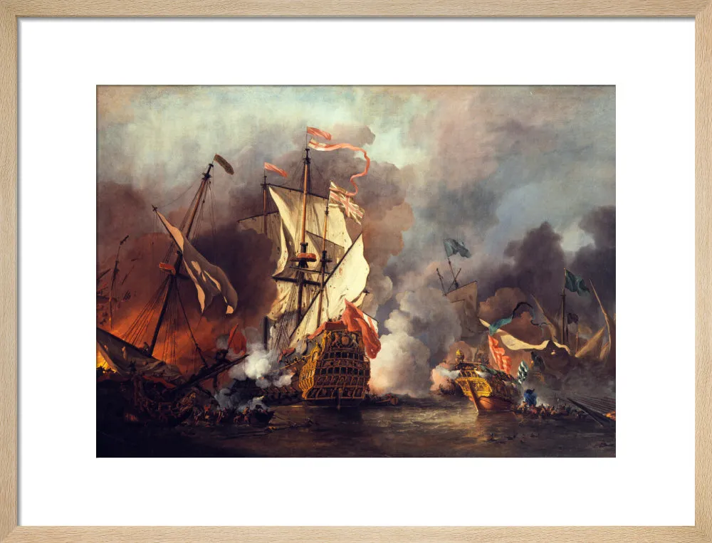 An English Ship in Action with Barbary Vessels (Custom Print)