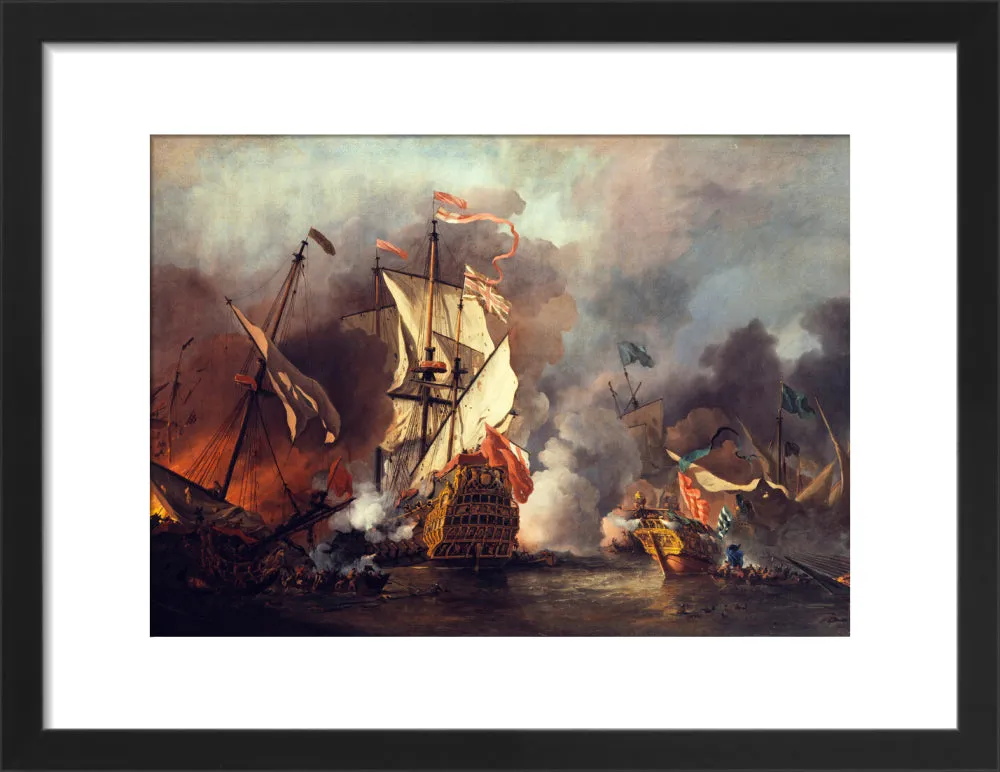 An English Ship in Action with Barbary Vessels (Custom Print)