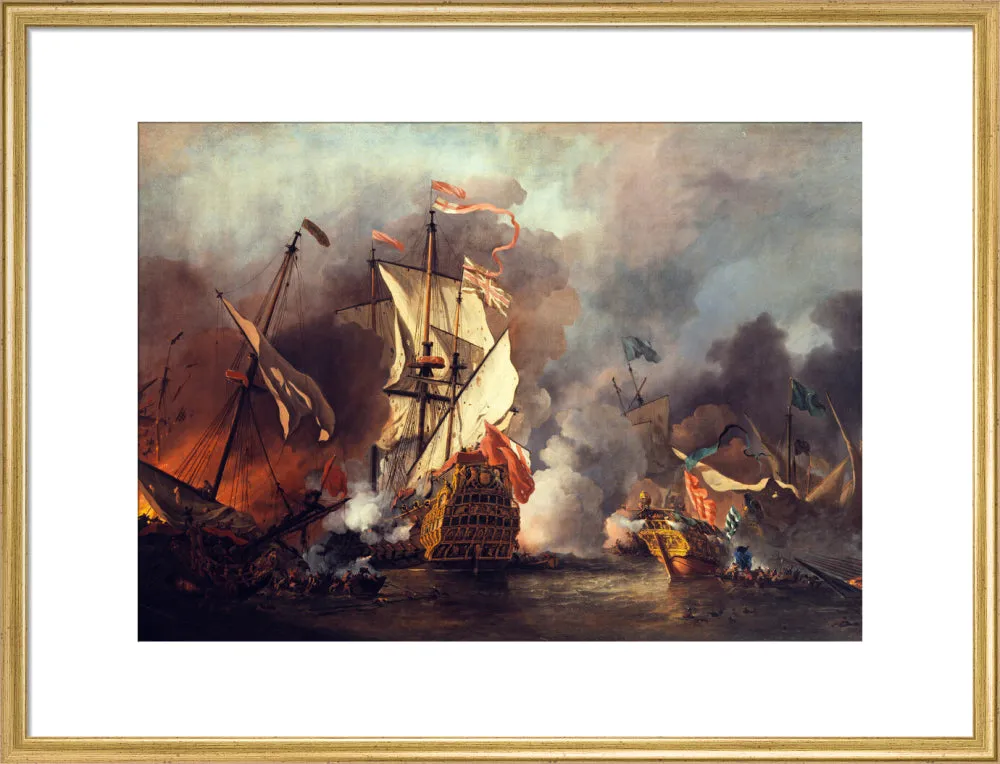 An English Ship in Action with Barbary Vessels (Custom Print)