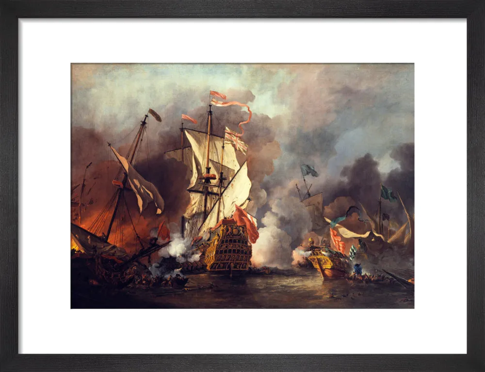 An English Ship in Action with Barbary Vessels (Custom Print)