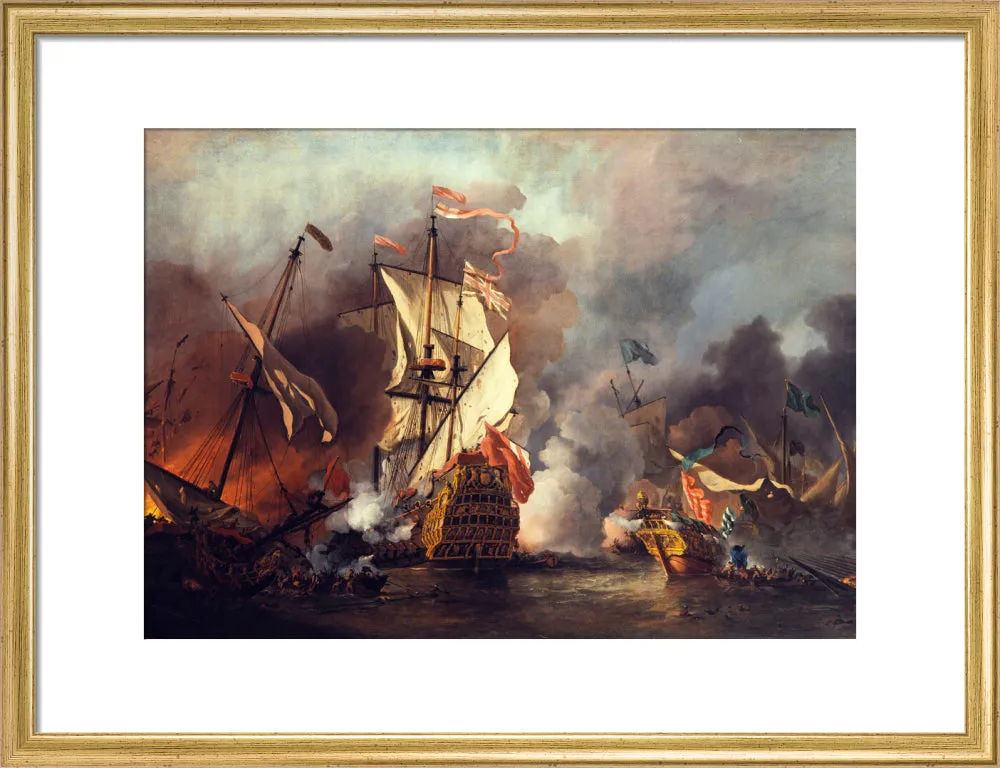 An English Ship in Action with Barbary Vessels (Custom Print)