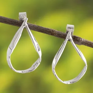 Artisan Crafted Sterling Silver Drop Earrings - Sleek Stirrups | NOVICA