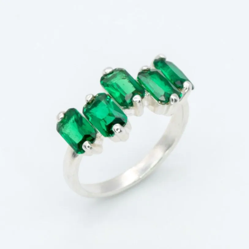 Baguette Emerald Ring - Green Half Eternity Ring - Five Stone Ring