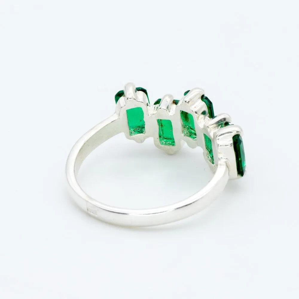 Baguette Emerald Ring - Green Half Eternity Ring - Five Stone Ring