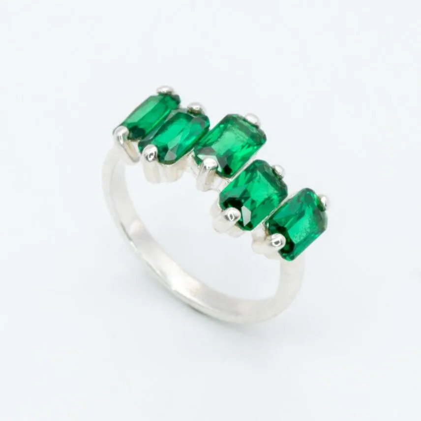 Baguette Emerald Ring - Green Half Eternity Ring - Five Stone Ring