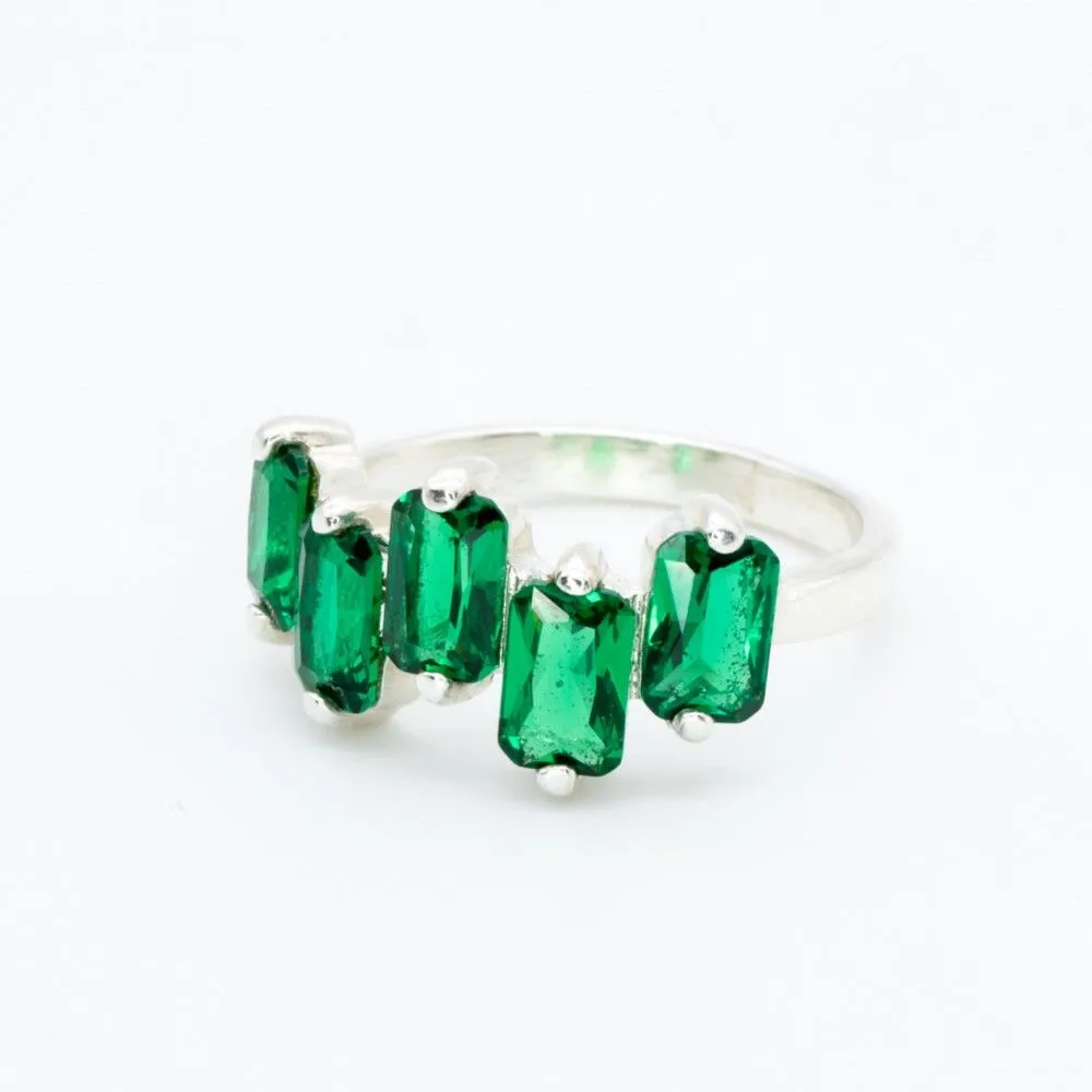 Baguette Emerald Ring - Green Half Eternity Ring - Five Stone Ring