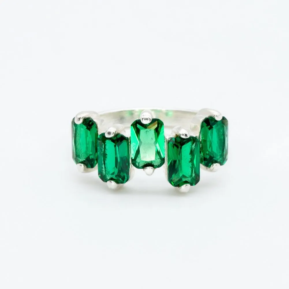 Baguette Emerald Ring - Green Half Eternity Ring - Five Stone Ring