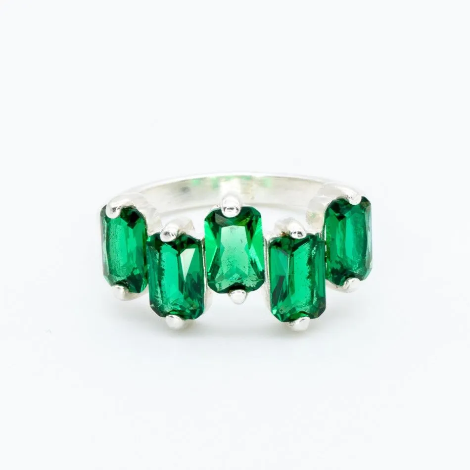 Baguette Emerald Ring - Green Half Eternity Ring - Five Stone Ring