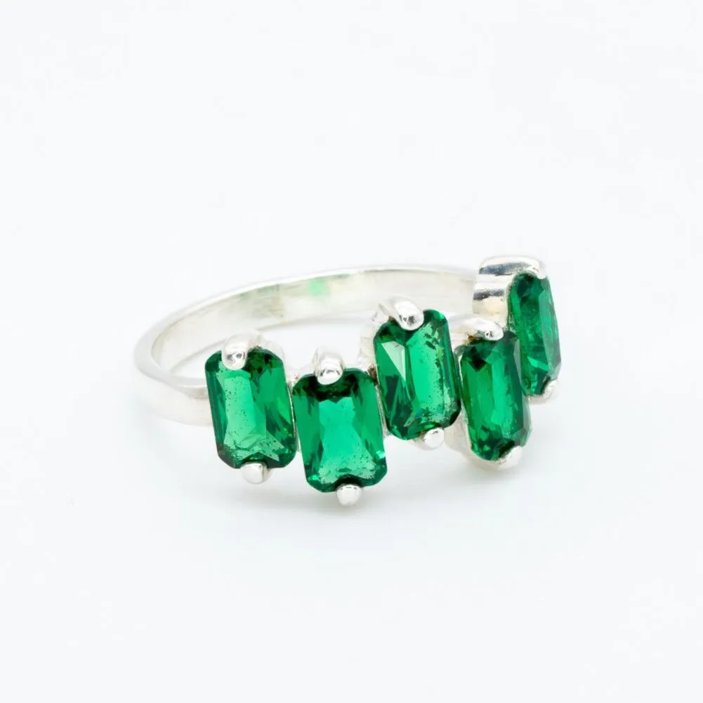 Baguette Emerald Ring - Green Half Eternity Ring - Five Stone Ring