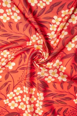 Barah Masi Cluster Pattern With Orange Background Natural Muslin Silk Fabric