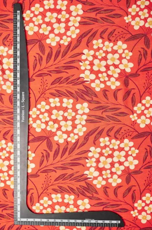 Barah Masi Cluster Pattern With Orange Background Natural Muslin Silk Fabric