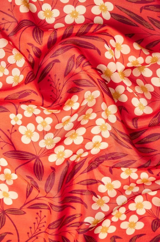 Barah Masi Cluster Pattern With Orange Background Natural Muslin Silk Fabric