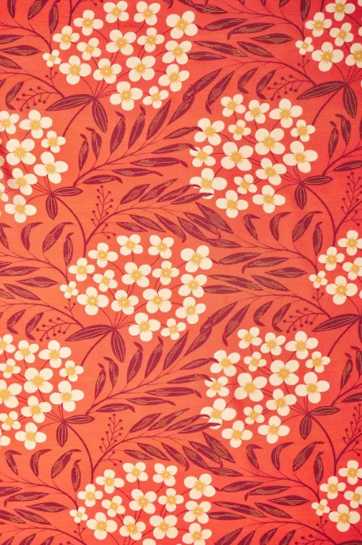 Barah Masi Cluster Pattern With Orange Background Natural Muslin Silk Fabric