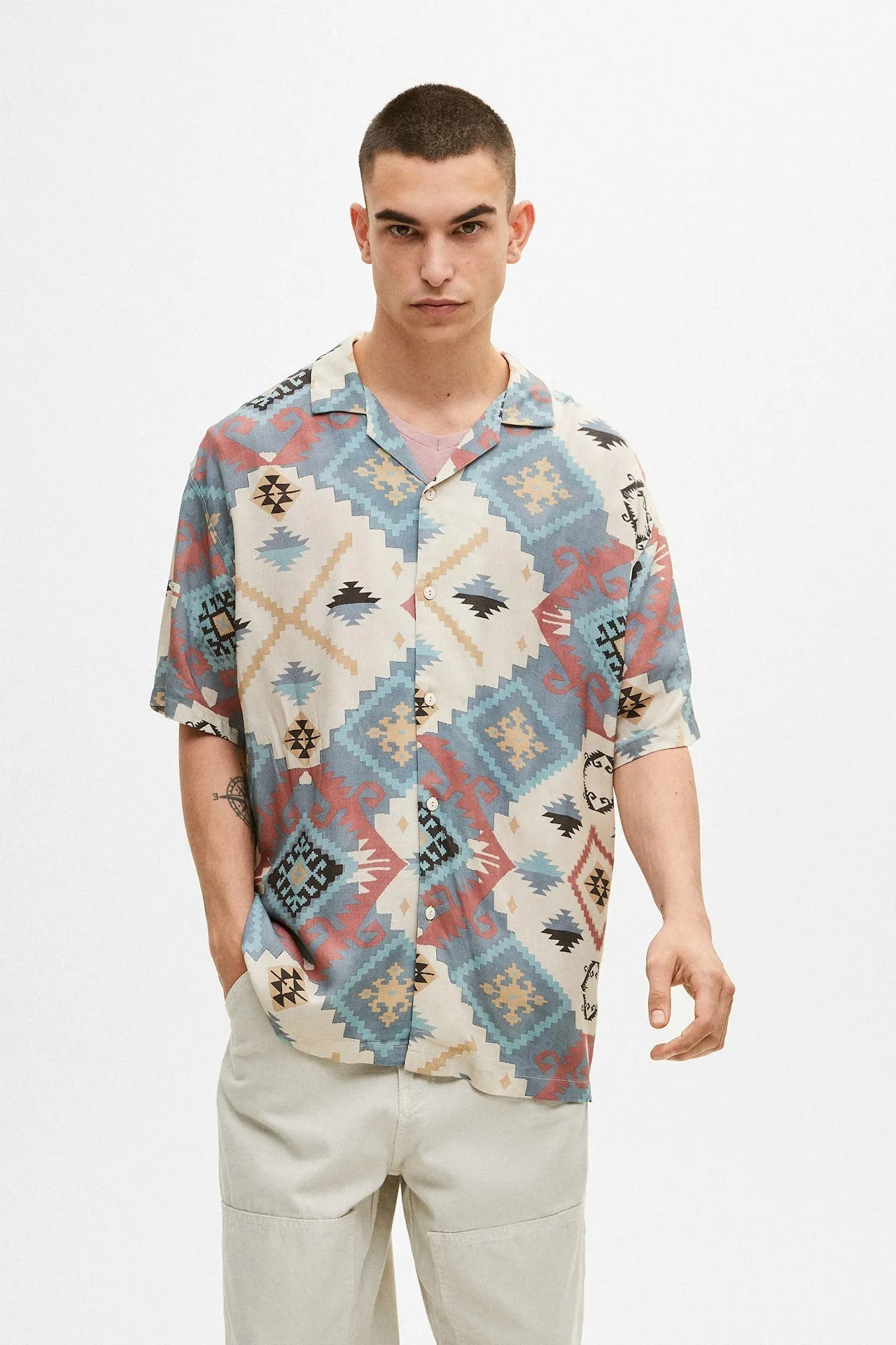 Basic Blue Geometric Printed Shirt