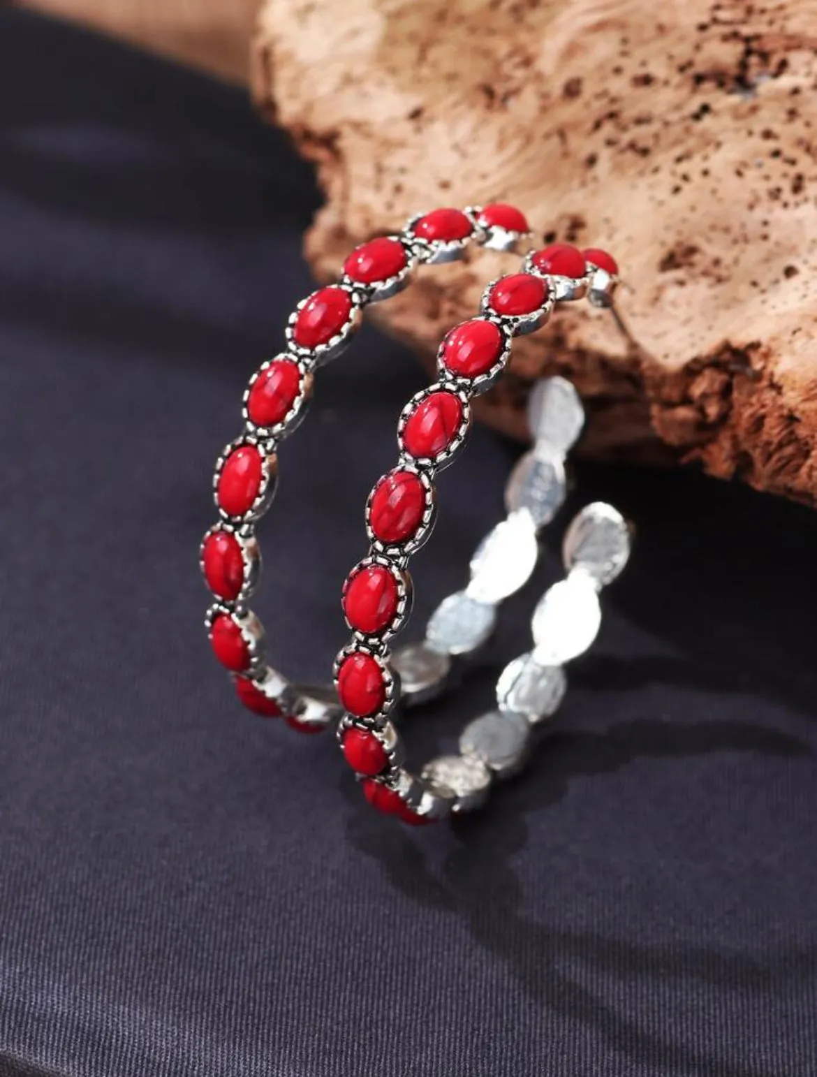 Beautiful Red and Silver Hoop Earrings