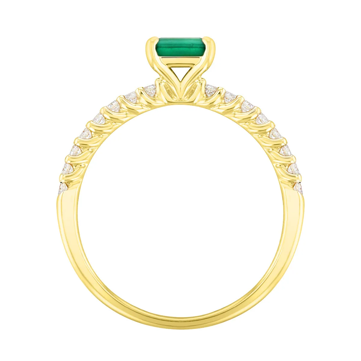 Bijou Collection 0.32ct Octagon Cut Emerald Ring with Diamond Shoulders | 9K Yellow Gold