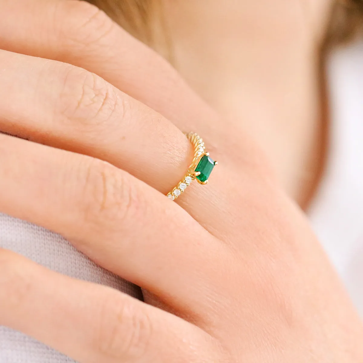 Bijou Collection 0.32ct Octagon Cut Emerald Ring with Diamond Shoulders | 9K Yellow Gold