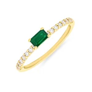 Bijou Collection 0.32ct Octagon Cut Emerald Ring with Diamond Shoulders | 9K Yellow Gold