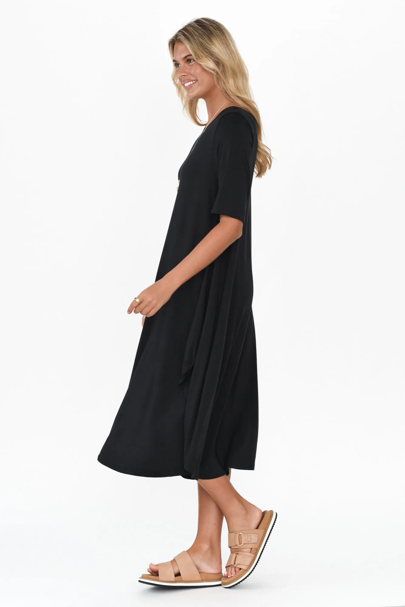 Black Micro Modal Tri Drape Dress