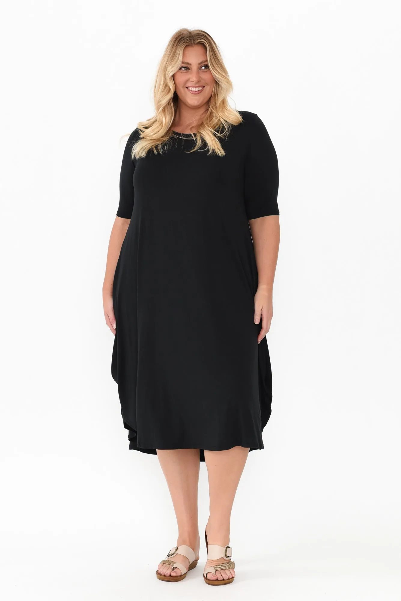 Black Micro Modal Tri Drape Dress