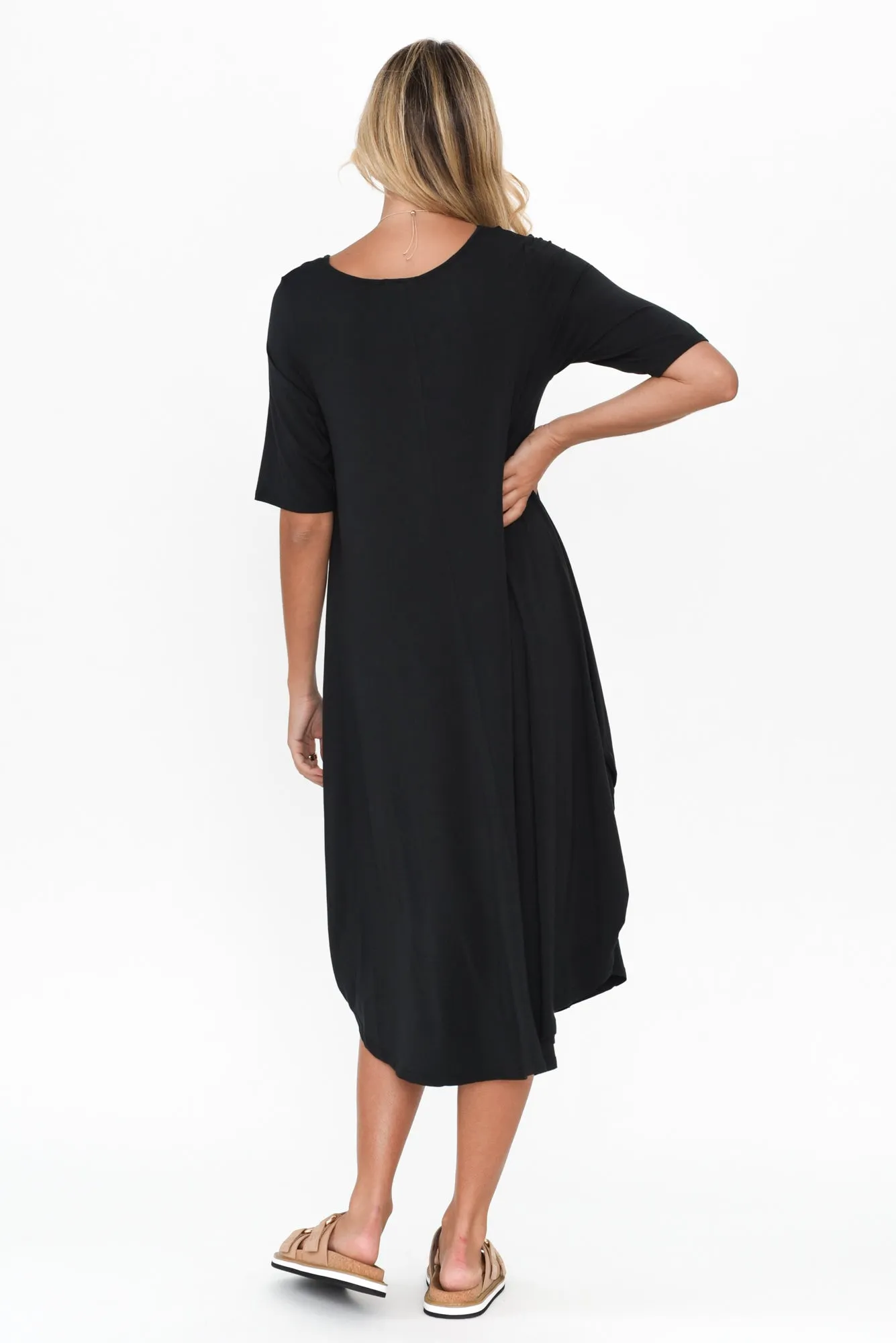 Black Micro Modal Tri Drape Dress