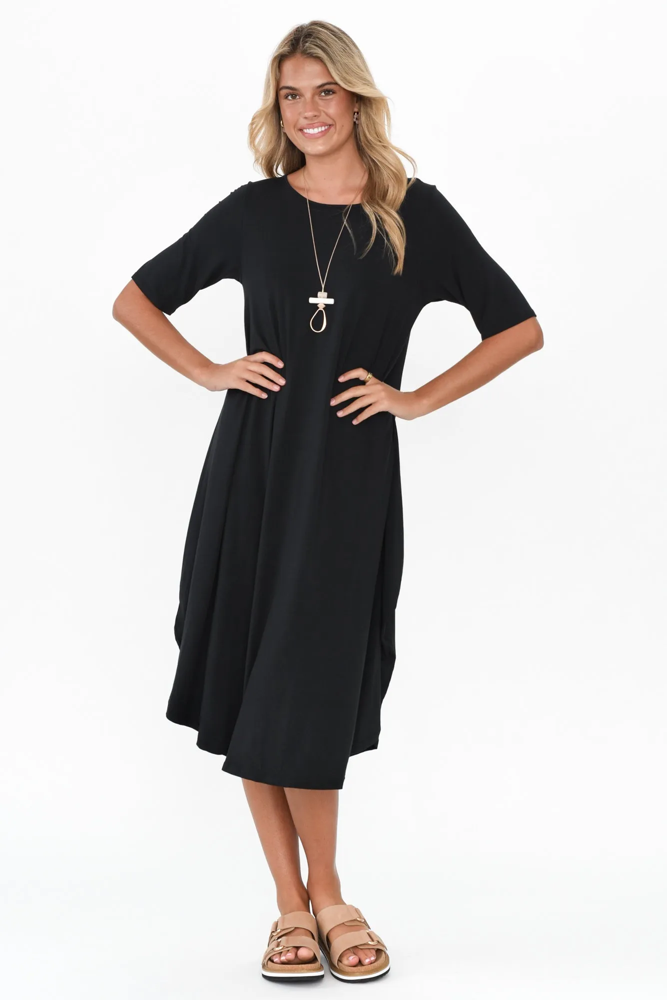 Black Micro Modal Tri Drape Dress