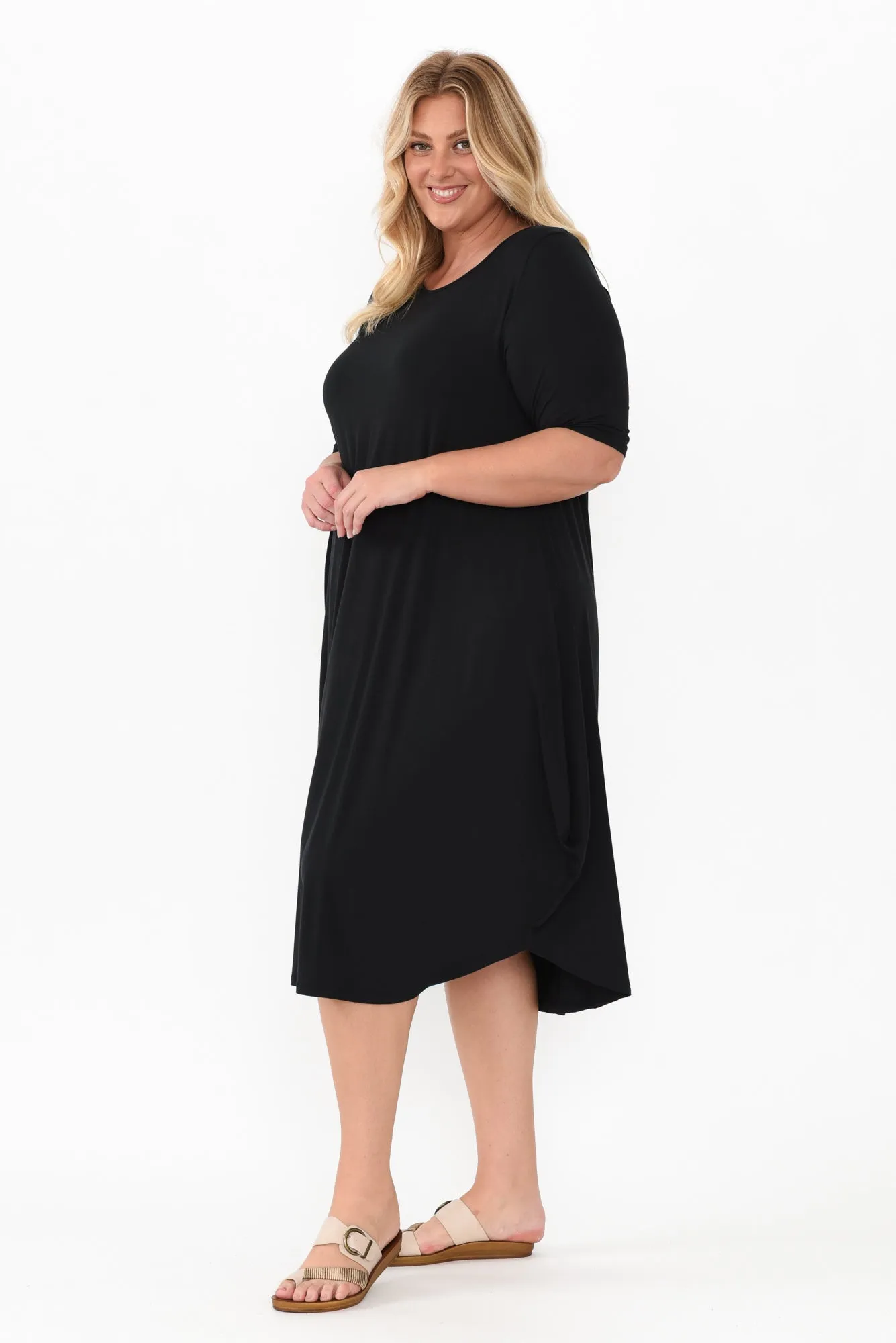 Black Micro Modal Tri Drape Dress