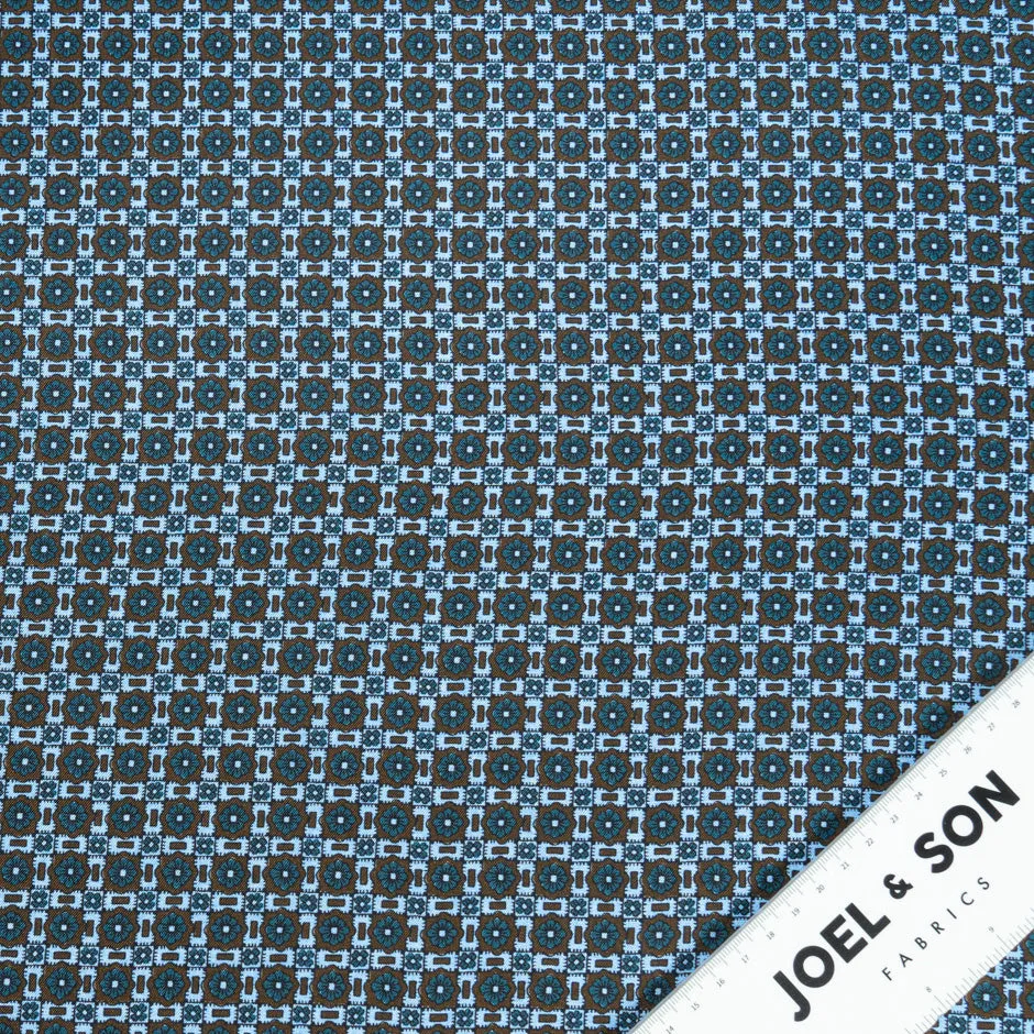 Blue & Brown Geo Printed Pure Silk Twill