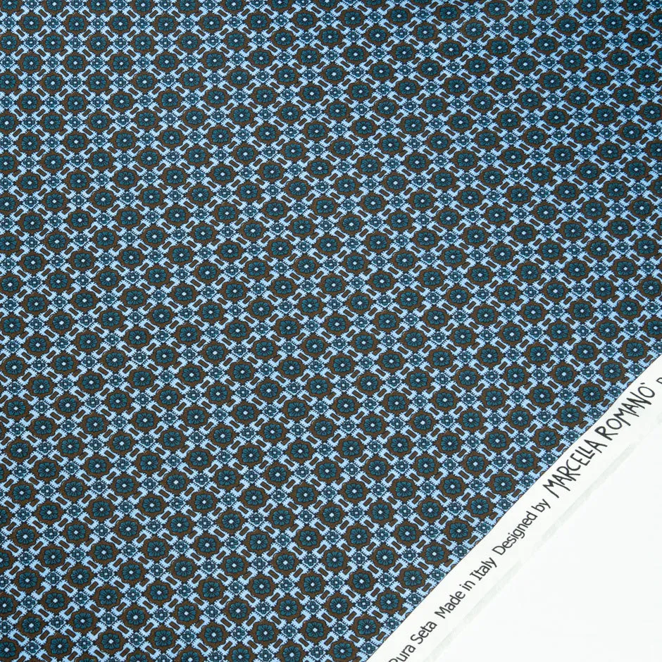 Blue & Brown Geo Printed Pure Silk Twill