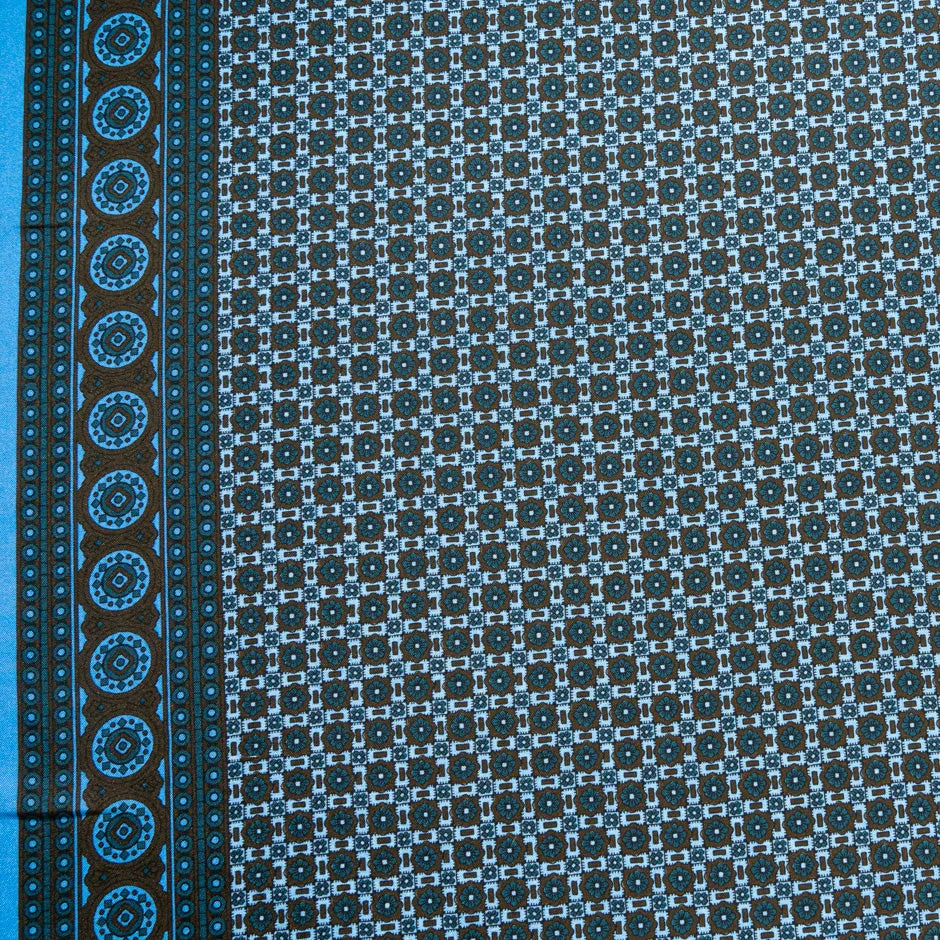 Blue & Brown Geo Printed Pure Silk Twill