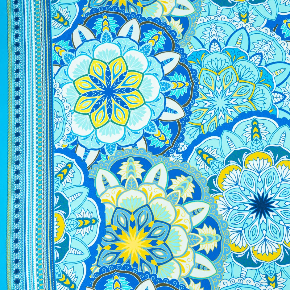 Blue & Yellow Geometric Floral Printed Silk Crêpe