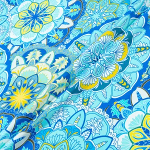 Blue & Yellow Geometric Floral Printed Silk Crêpe