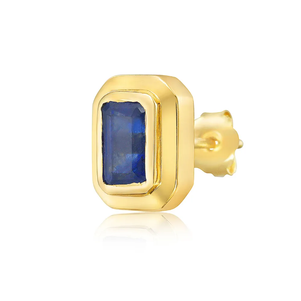 Blue Sapphire Rectangular Shape Studs Bezel Setting Earrings (1.75 ct.) in 14K Gold