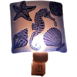 Blue Seahorse Night Light Painted Glass 5 inches x 5 Inches