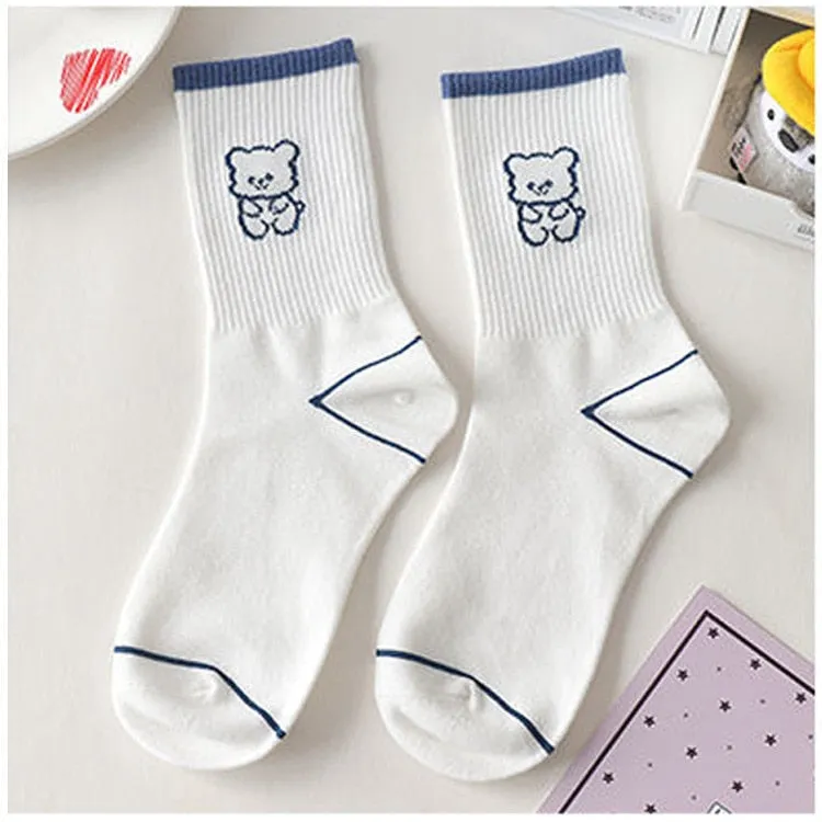 Blue Textured Teddy Bear Socks