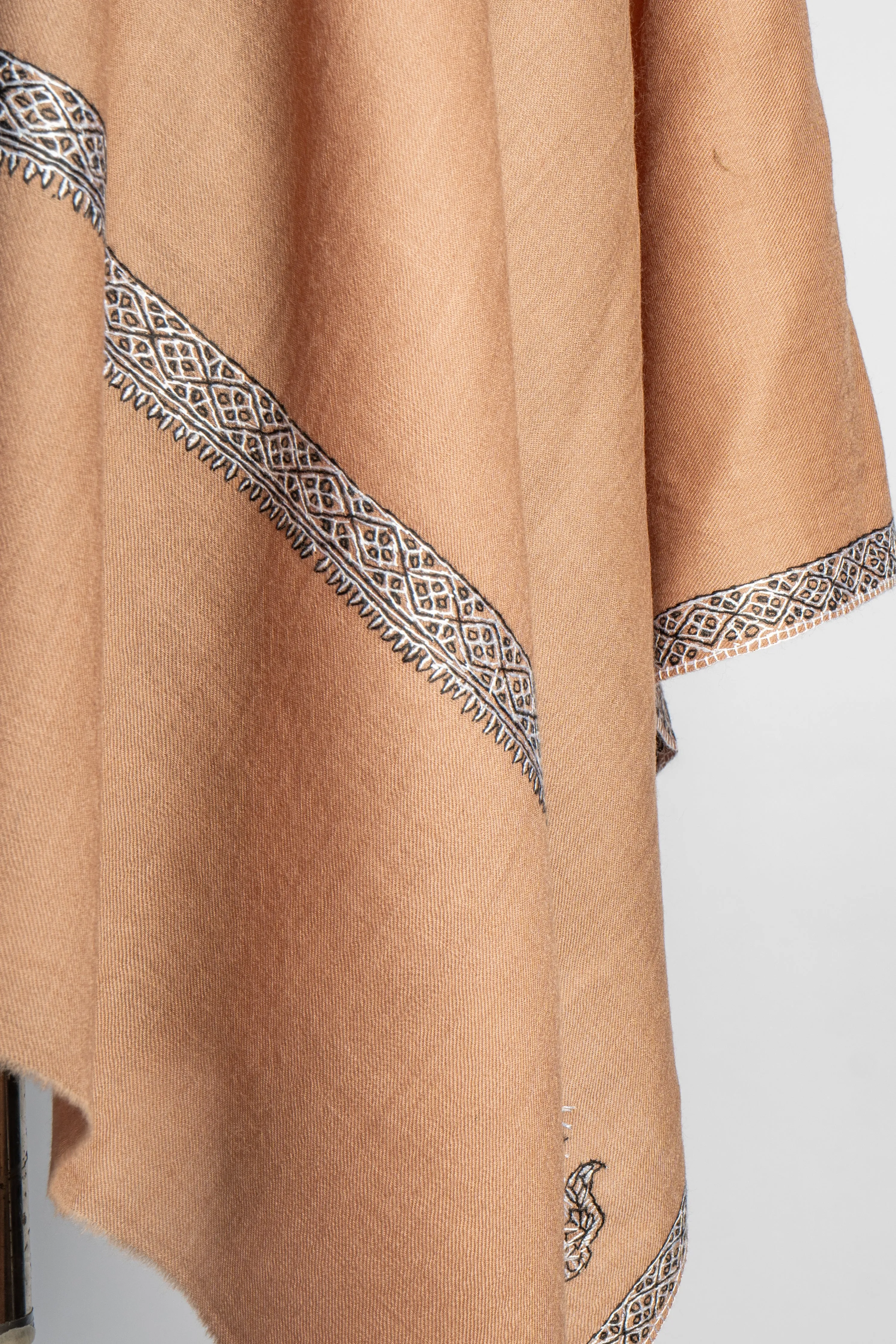 Bronze Elegance: Sozni Hand-Embroidered Merino Wool Scarf