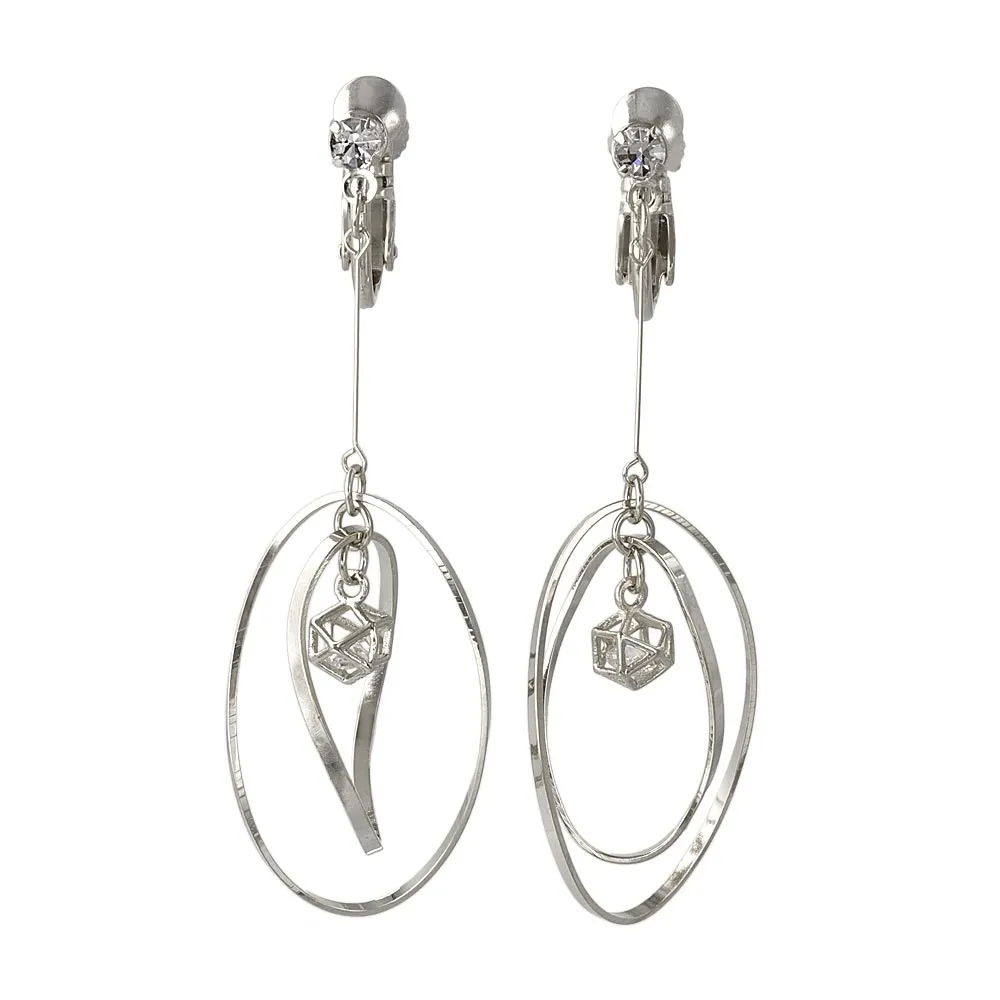 Caged Stone Oval Drop Clip On Earrings