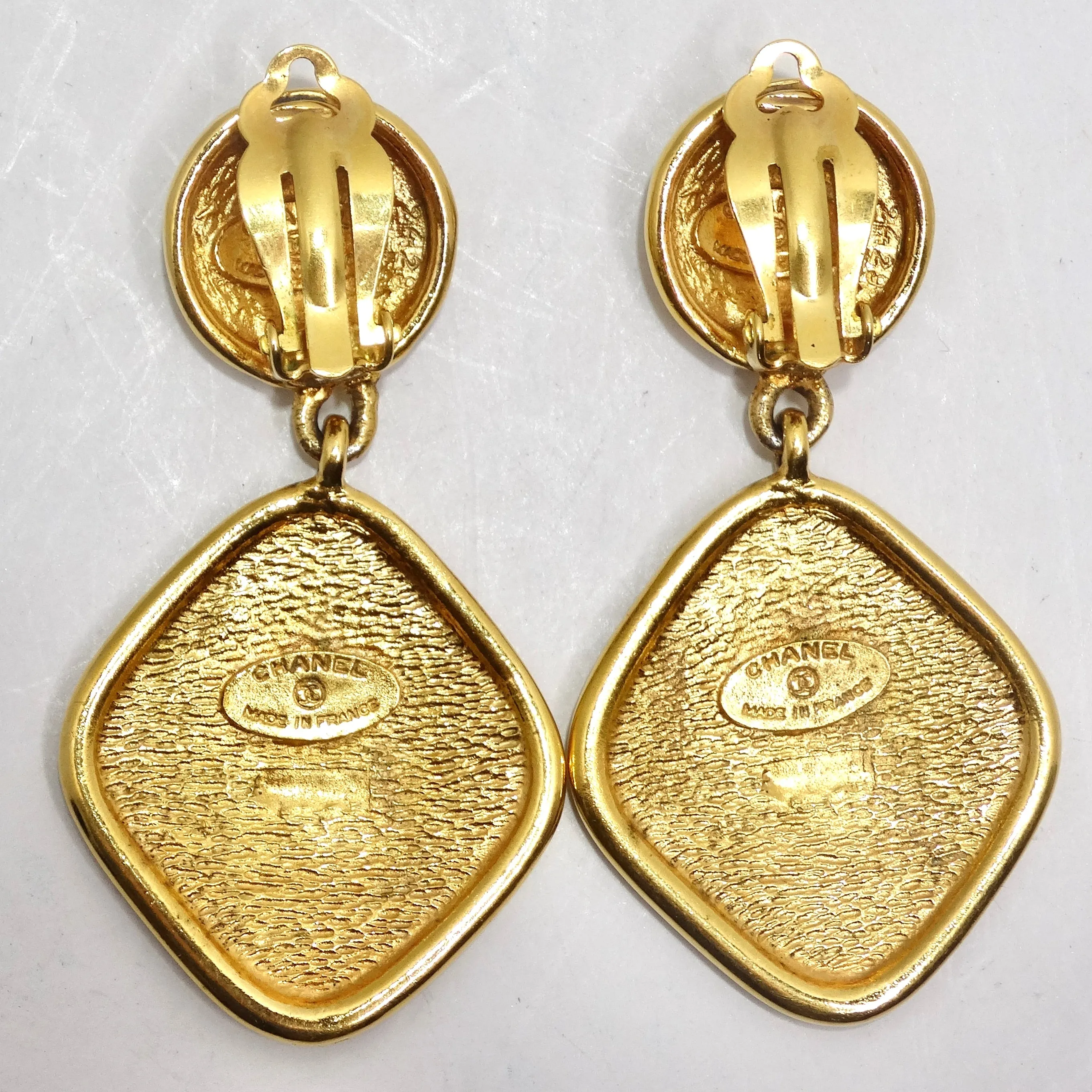 Chanel 31 Rue Cambon CC Gold Tone Clip On Drop Earrings