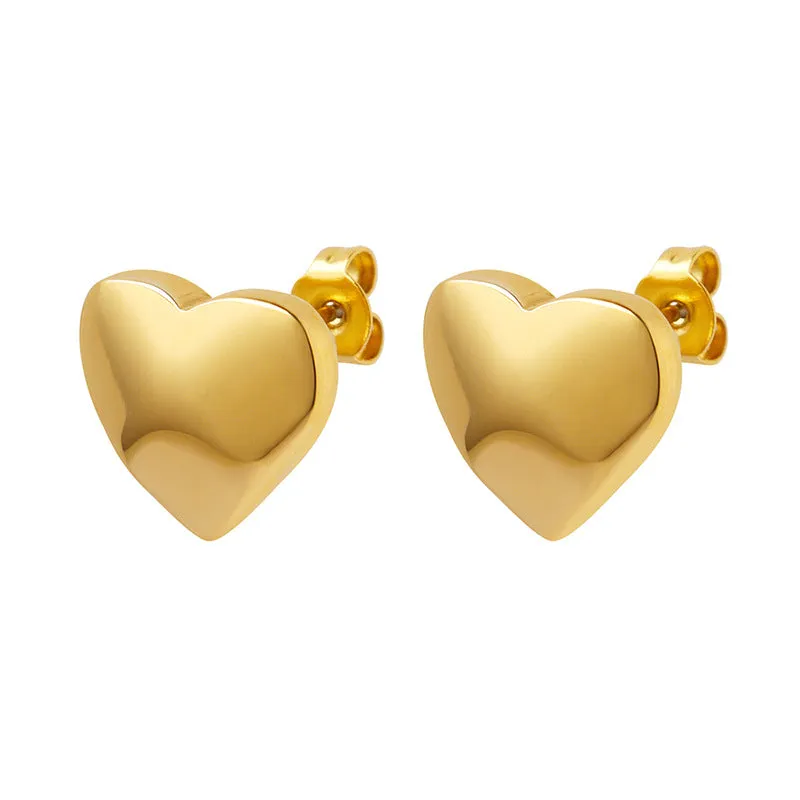 Chic Titanium Steel Gold-Plated Heart Stud Earrings for Women