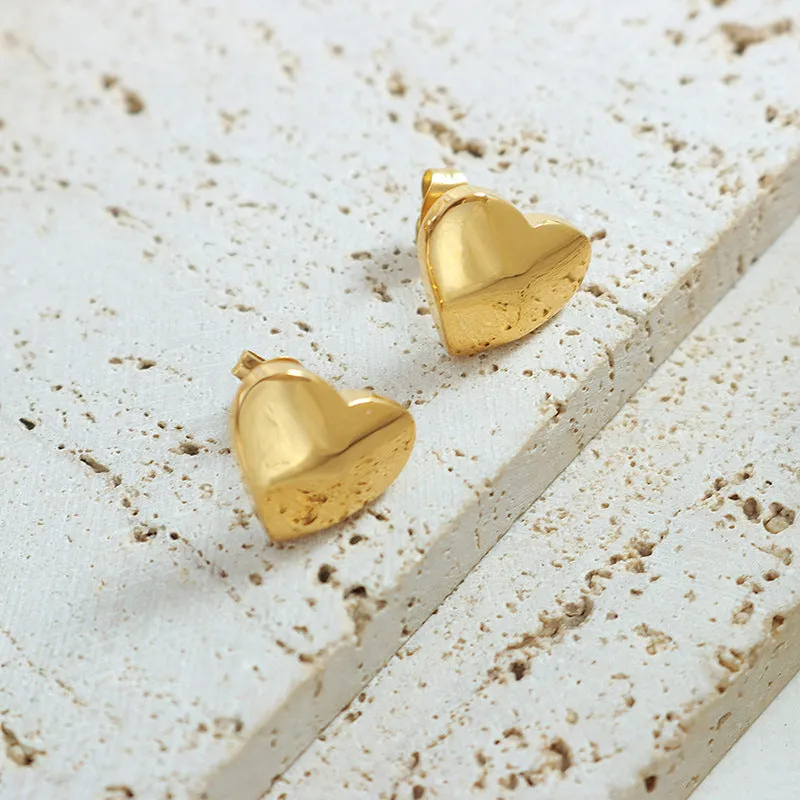 Chic Titanium Steel Gold-Plated Heart Stud Earrings for Women