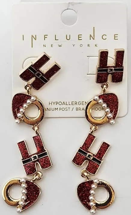 Christmas Earrings - Ho Ho Ho Red/Gold RTC3E2235RD