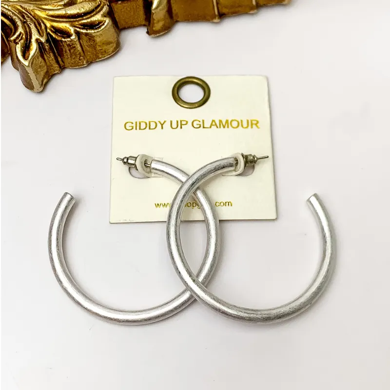 Classic Rod Hoop Earrings in Silver Tone