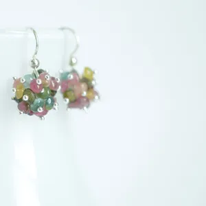 Claudia - Tourmaline, Sterling Silver Cluster Earrings