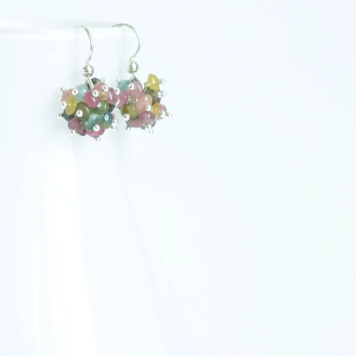 Claudia - Tourmaline, Sterling Silver Cluster Earrings