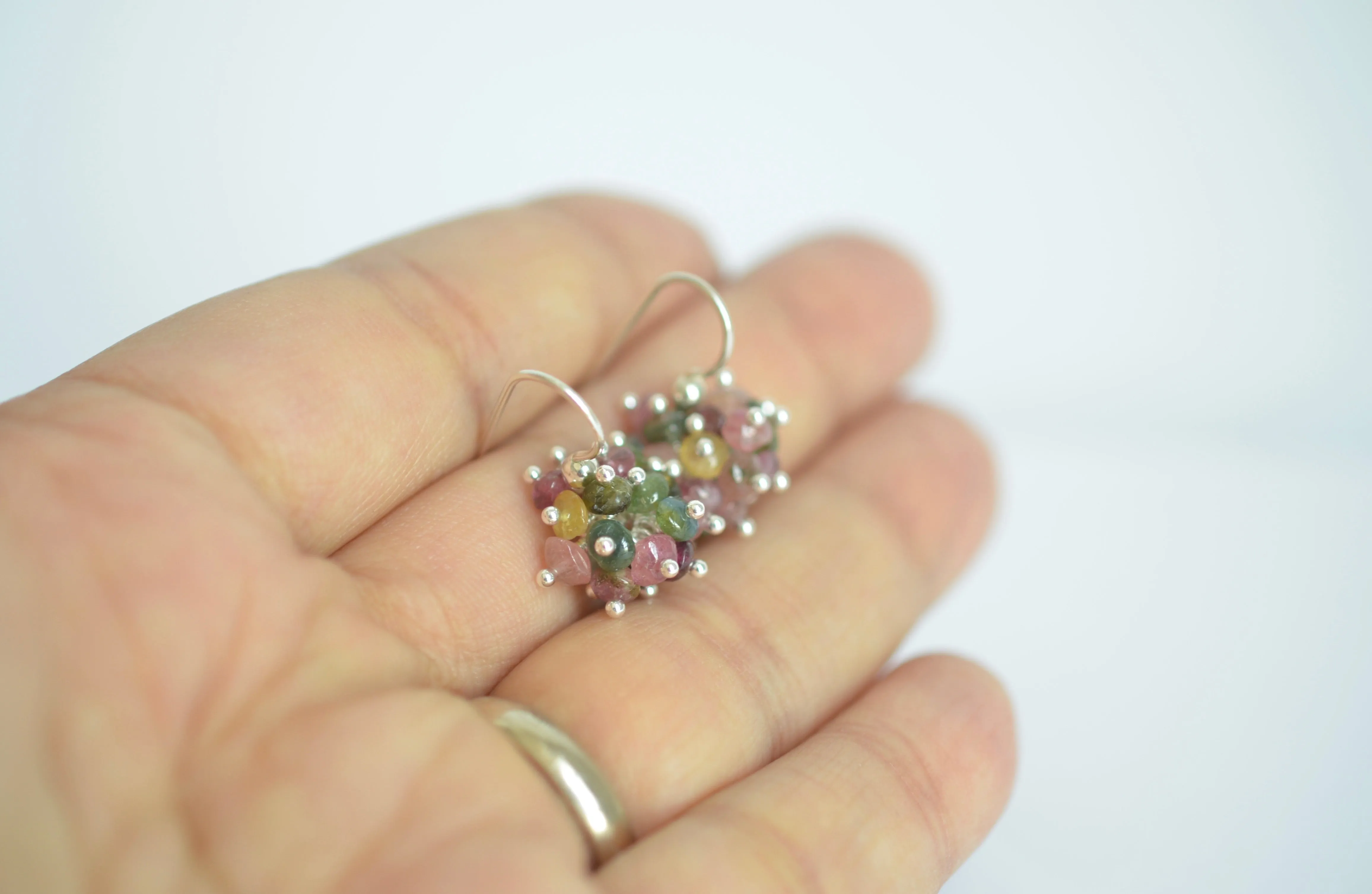 Claudia - Tourmaline, Sterling Silver Cluster Earrings